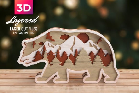 3D Bear SVG Animal Layered Clipart for Laser Cutting and Shadow Boxes