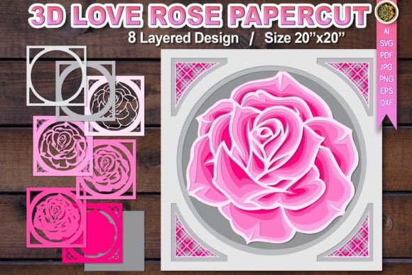 3D SVG Love Rose Multi-layered Papercut