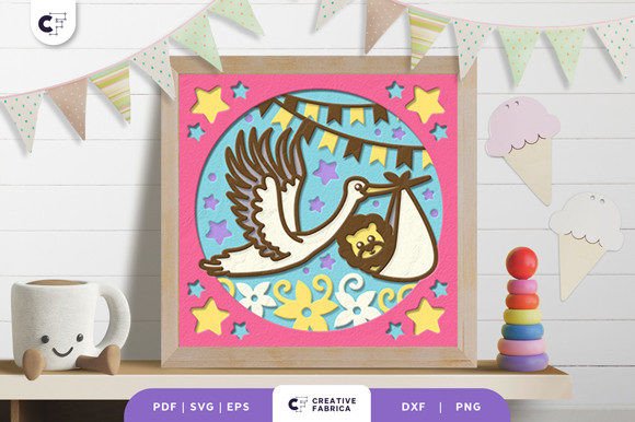 Baby Lion Baby Shower 3D Shadow Box SVG
