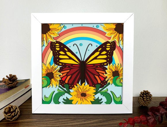Butterfly Sunflower Shadow Box 3D Svg