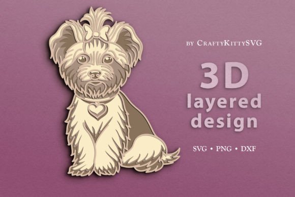 Cute Yorkie Dog 3D Layered SVG Cut File for Laser Cutting and Wall Decor