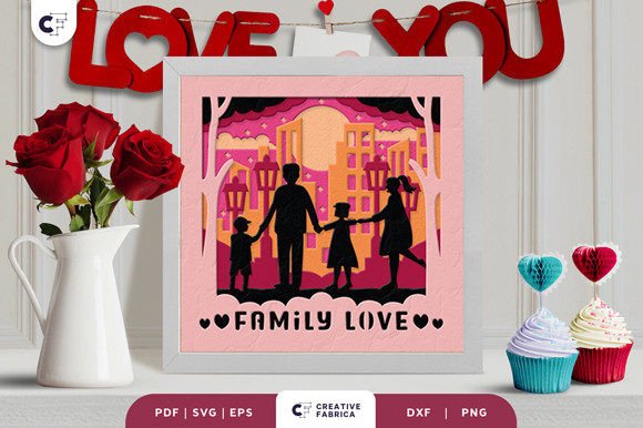 Family Valentine s Day 3D Shadow Box SVG