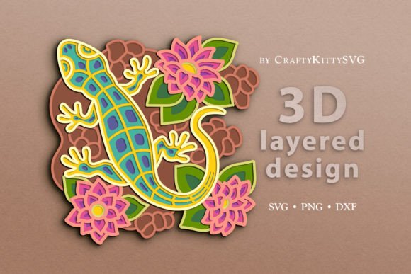 Floral Lizard 3D Layered SVG Cut File for Laser Cutting and Wall Decor