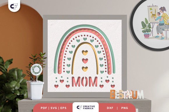 Floral Rainbow Mom 3D Shadow Box SVG