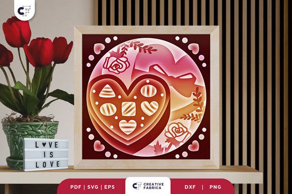 Heart Shape Chocolate Box 3D Shadow Box: 3D SVG for Holidays