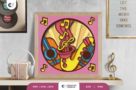 Jazz Music 3D Shadow Box Paper Cut SVG