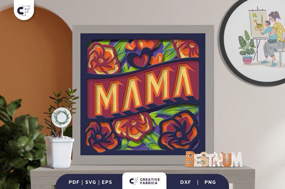 Retro Floral Mama 3D Shadow Box Papercut for Holidays