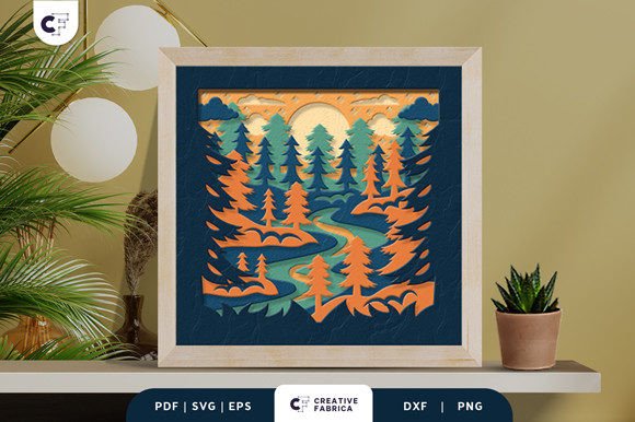 River in Pine Tree Forest 3D SVG for Countries And Travel