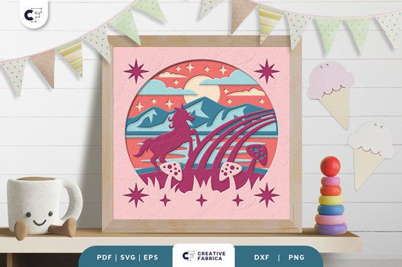 Unicorn Fantasy World 3D Shadow Box SVG for Baby Projects